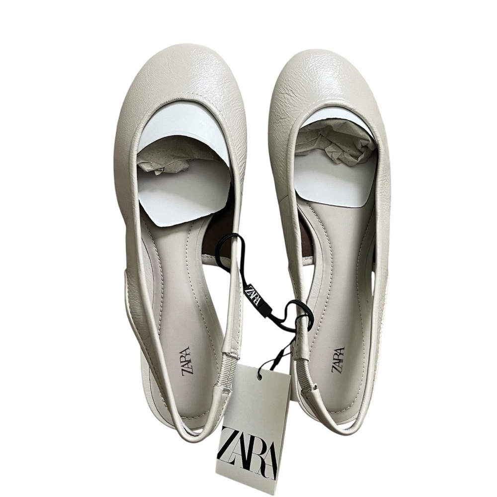Zara Leather Slingback Ballet Flats White Minimalist Summer Party Size 7.5 NWT - Picture 5 of 9